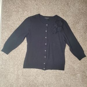 New York and Company Black Floral Shiney Button Up Womans Cardigan Large  Great